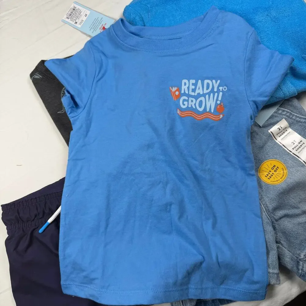 Cat & Jack Summer Lot Boys 2T 5 Piece Shorts Swim Shirts NWT